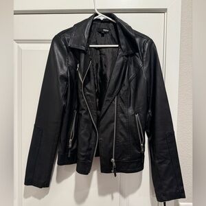 Brooklyn Industries faux leather moto jacket w/ removable hood - black, size M